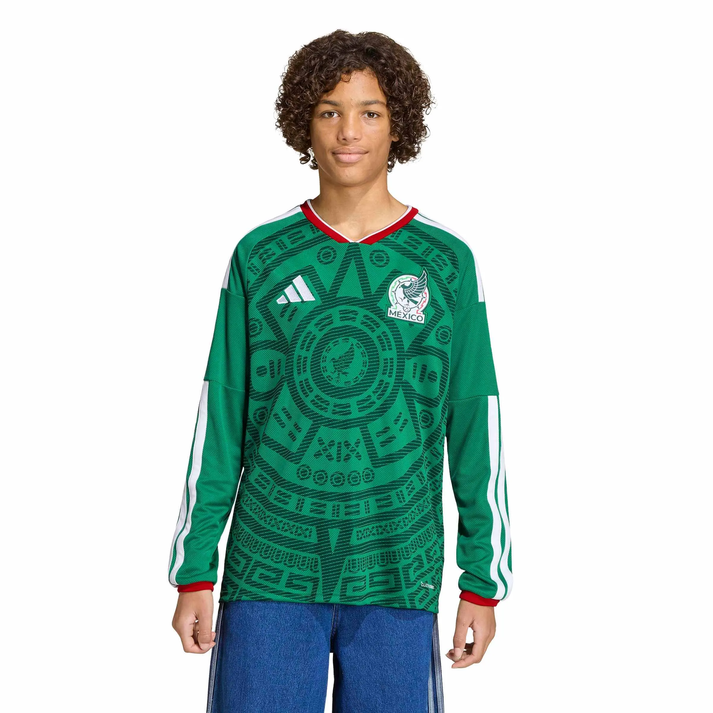 adidas 2026 Mexico Youth Stadium Home Long-Sleeve Soccer Jersey - Image 3