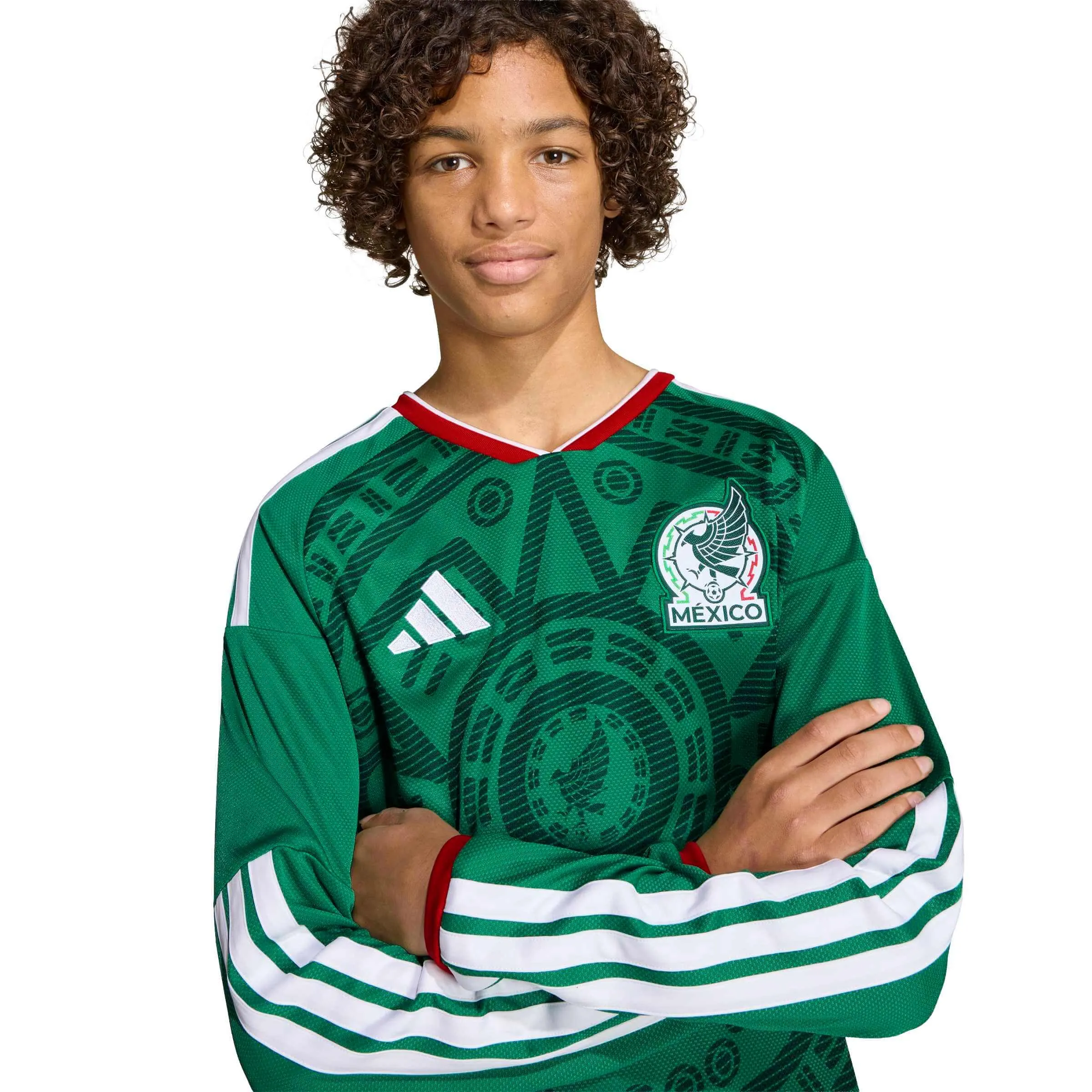 adidas 2026 Mexico Youth Stadium Home Long-Sleeve Soccer Jersey - Image 5